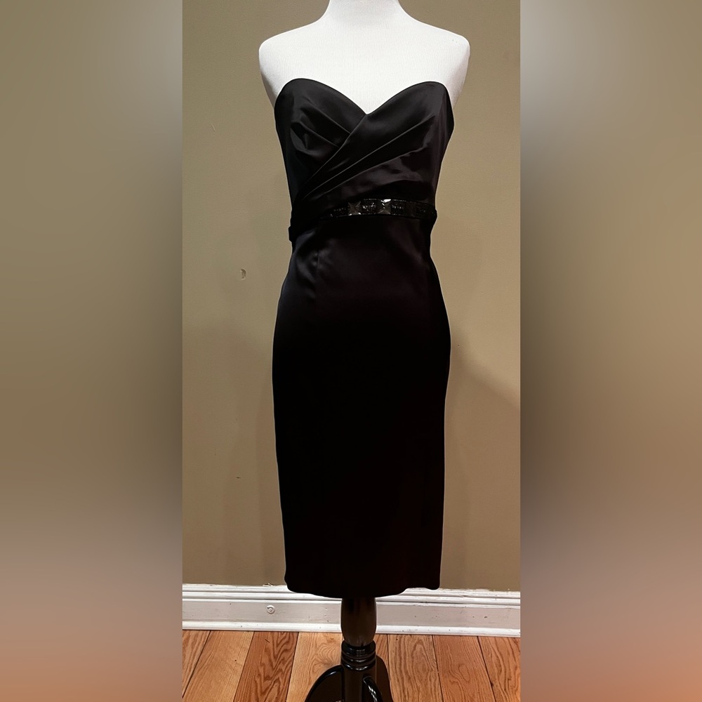 David Meister Black Satiny Sleeveless Cocktail Party Dress Wedding Prom Size 6